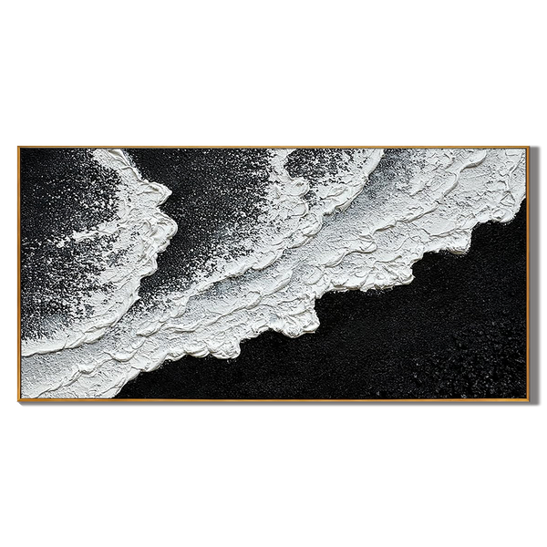 Realm of Undercurrents – Minimalist Black & White Textured Abstract Wave | Modern Luxury Living Room Art