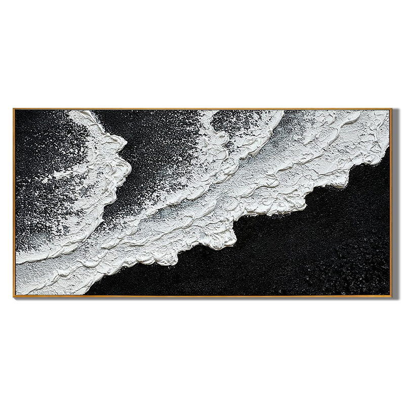 Realm of Undercurrents – Minimalist Black & White Textured Abstract Wave | Modern Luxury Living Room Art