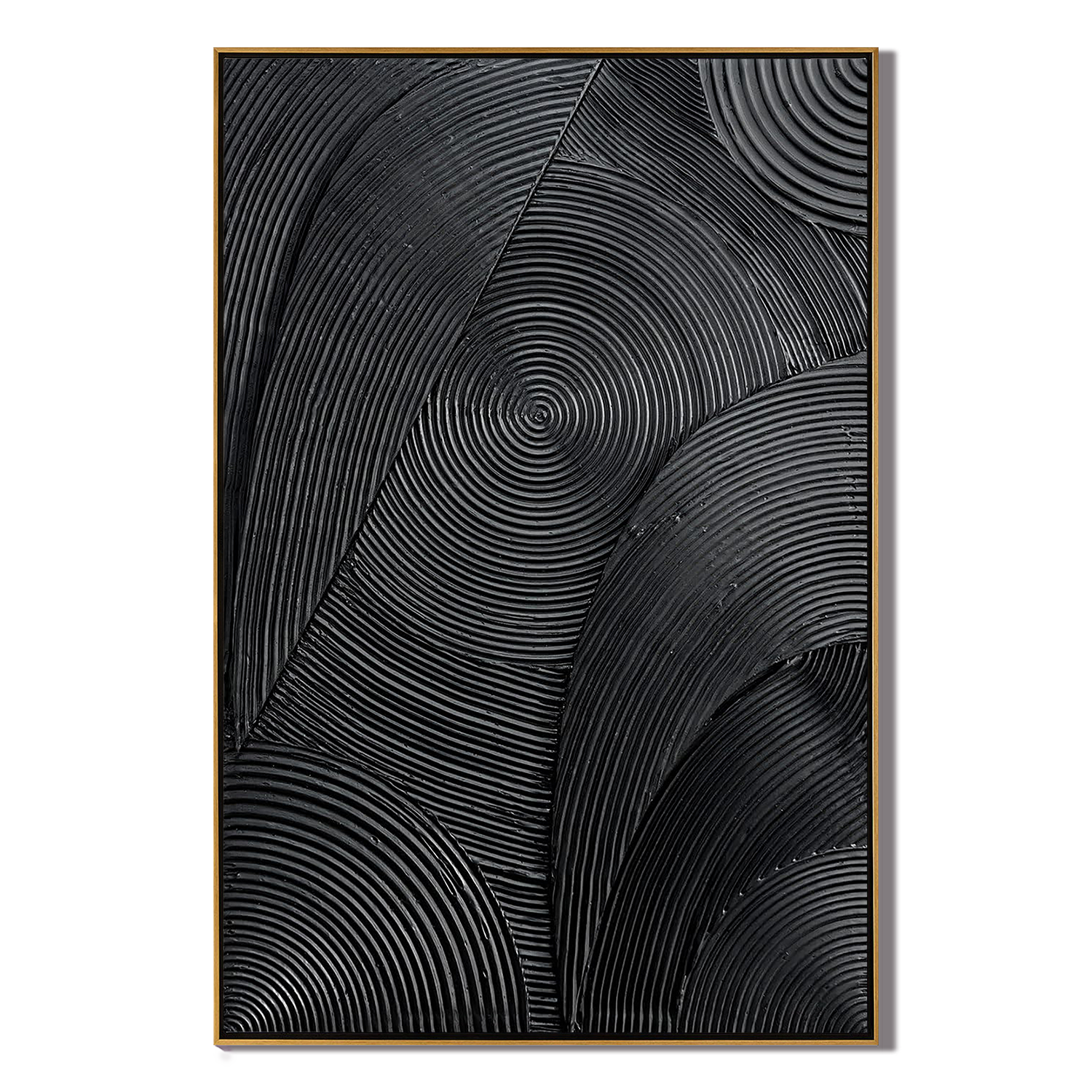 ONYX MATRIX: 3D Heavy Texture Black Wall Art, Modern Linear Plaster Relief Painting