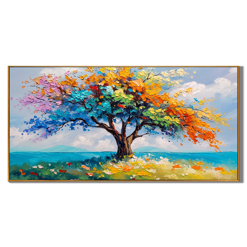 Colors of Life – Modern Impasto Colorful Tree of Life Landscape | Vibrant Living Room Wall Art