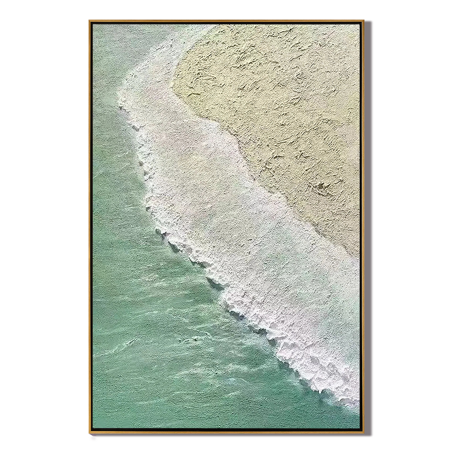 COASTAL RHYTHM: Nature Wall Art, Hand-Painted Mint Green Sea Foam Aerial View 3D Plaster Effect Heavy Texture Studio Art