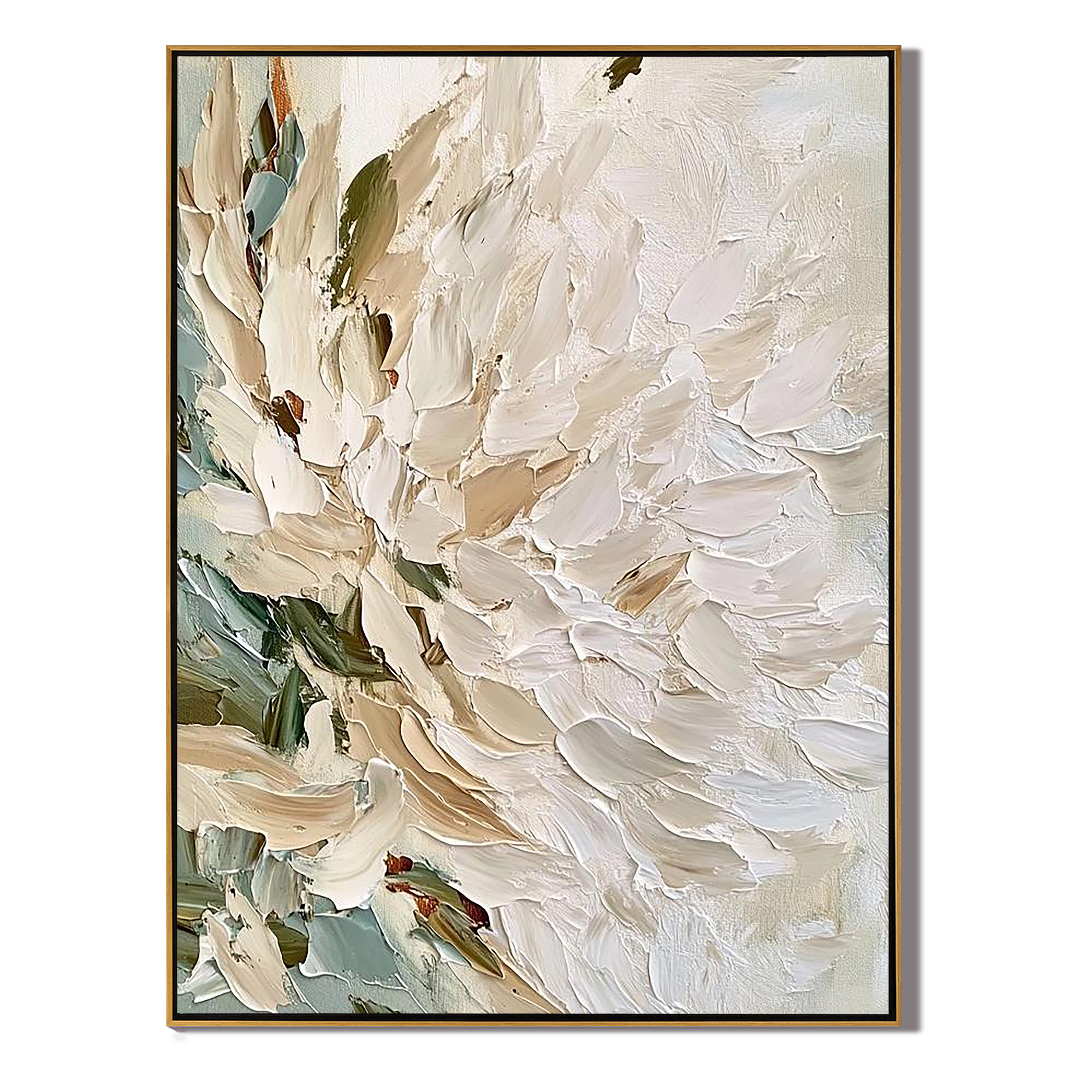 PETAL LAYERS: Floral Wall Art, Hand-Painted Creamy White and Beige 3D Impasto Heavy Texture Studio Art
