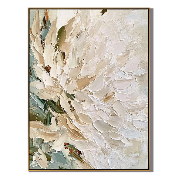 Petal Layers – Hand-Painted Creamy White and Beige 3D Floral Painting | Soft Organic Botanical Bedroom & Living Room Art