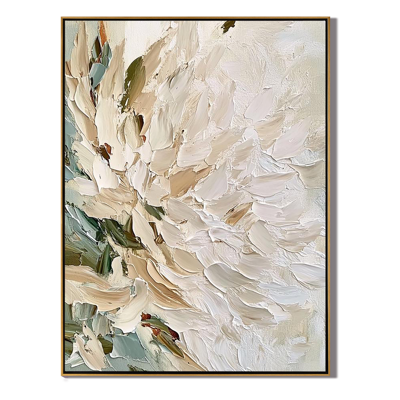 Petal Layers – Hand-Painted Creamy White and Beige 3D Floral Painting | Soft Organic Botanical Bedroom & Living Room Art