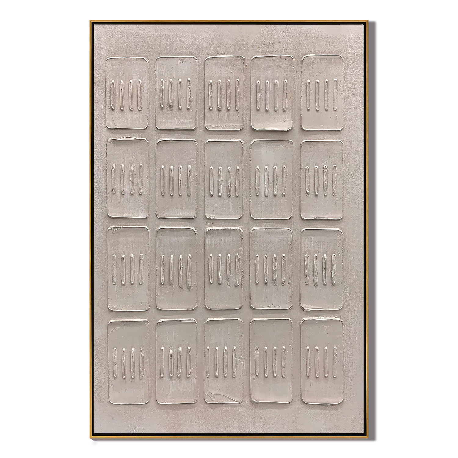 ORDERED BLOCKS: Wabi-Sabi Wall Art, Hand-Painted Minimalist Beige Geometric Relief Plaster Effect Studio Art