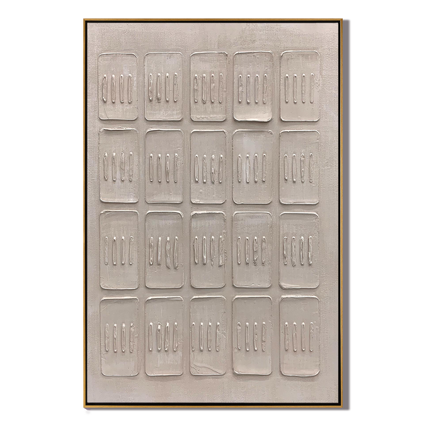 Ordered Blocks – Hand-Painted Minimalist Beige Geometric Relief Plaster Effect Wabi-Sabi Painting | Japandi Organic Wabi-Sabi Living Room & Hallway Art