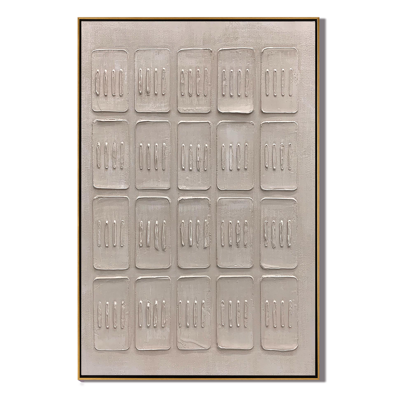 Ordered Blocks – Hand-Painted Minimalist Beige Geometric Relief Plaster Effect Wabi-Sabi Painting | Japandi Organic Wabi-Sabi Living Room & Hallway Art