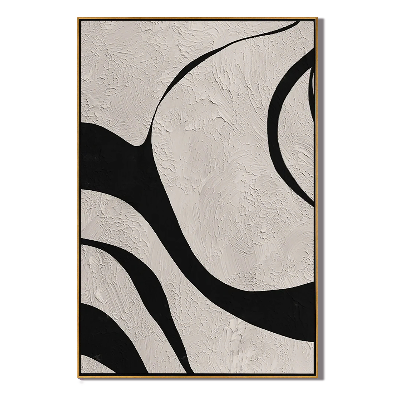 MONO FLOW: Minimalist Wall Art, Hand-Painted Black and White Bold Curve Abstract Heavy Texture Canvas Painting