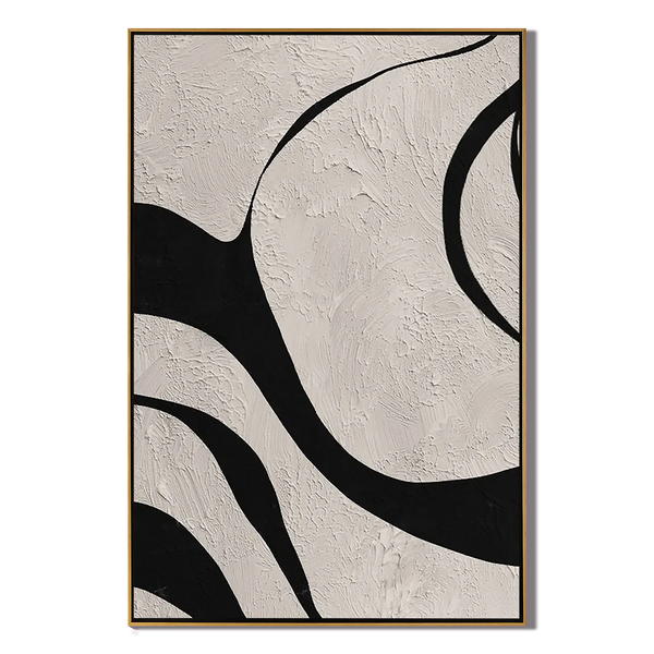 Mono Flow – Hand-Painted Black and White Bold Curve Abstract Minimalist Painting | Bold Minimalist Bedroom & Home Office Art