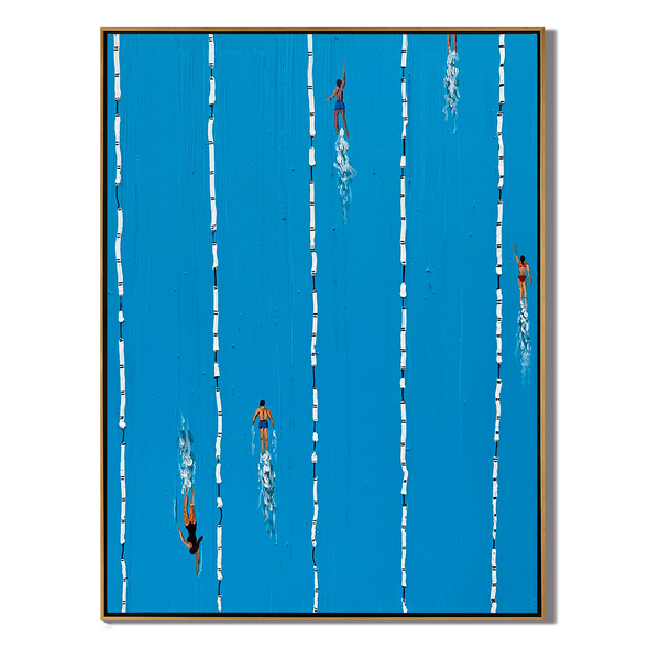 Summer Splash – Modern Swimming Pool Textured Painting | Minimalist Vibrant Blue Home Office Art