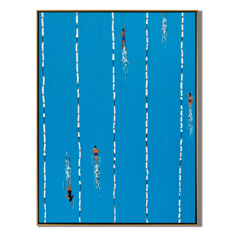 Summer Splash – Modern Swimming Pool Textured Painting | Minimalist Vibrant Blue Home Office Art