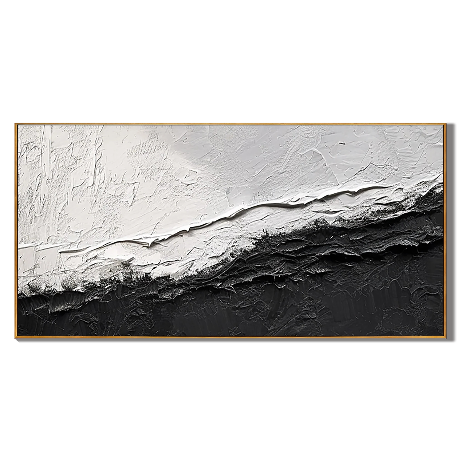 Mono Divide – Industrial Minimalist Black & White Painting | Textured Abstract Living Room Art