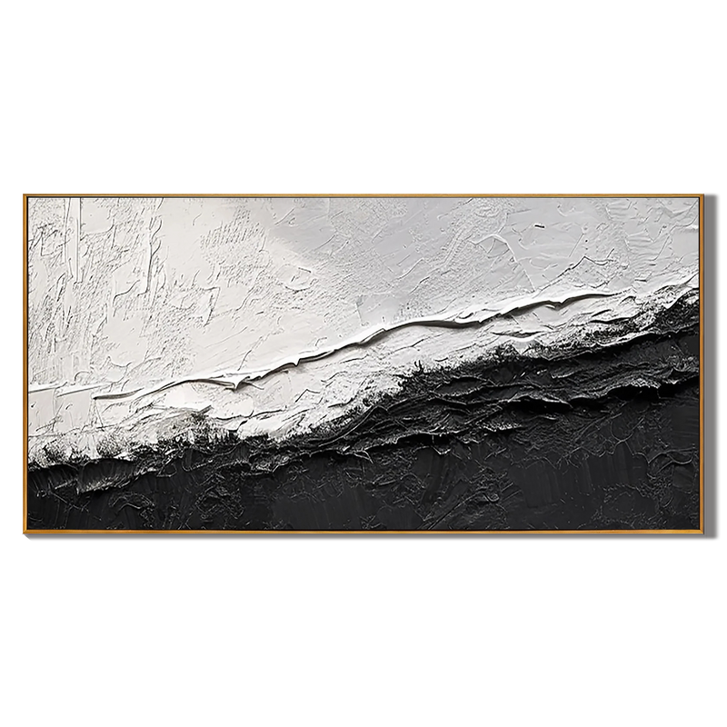 Mono Divide – Industrial Minimalist Black & White Painting | Textured Abstract Living Room Art