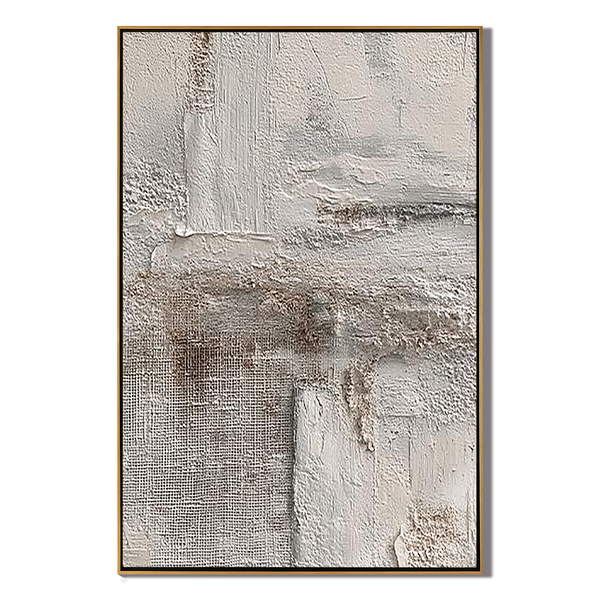 Ancient Echo – Hand-Painted Distressed Beige Plaster Effect Wabi-Sabi Painting | Japandi Organic Wabi-Sabi Living Room & Hallway Art
