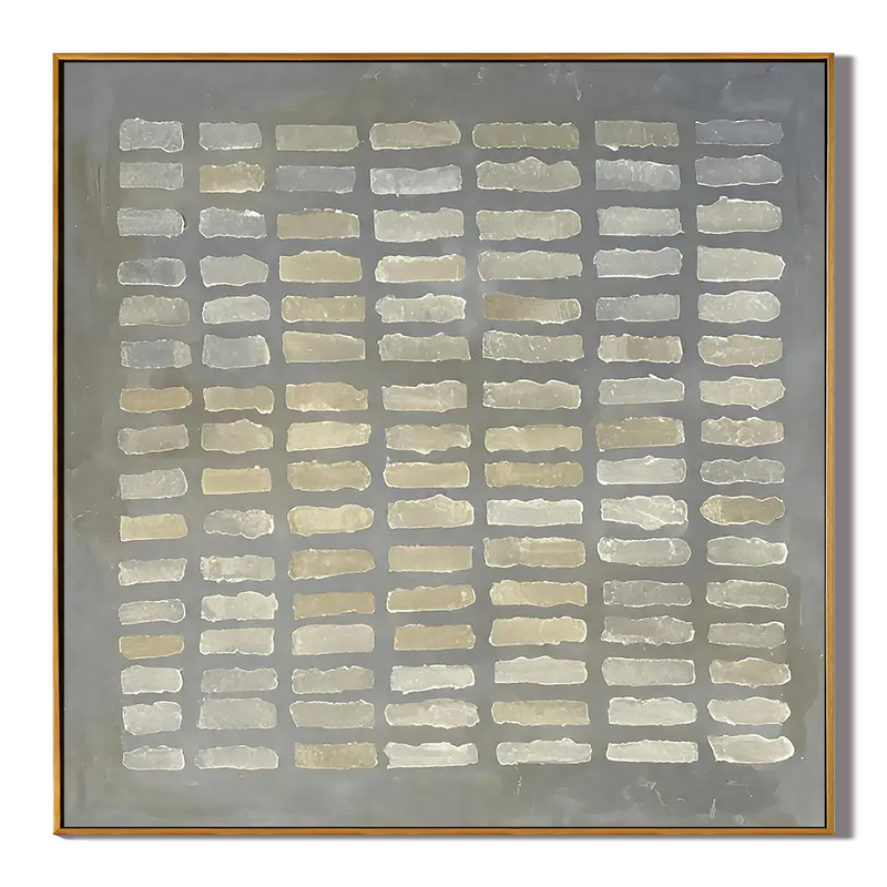 Whispered Matrix – Wabi-Sabi Slate Grey Minimalist Grid Painting | Modern Geometric Textured Hallway Art