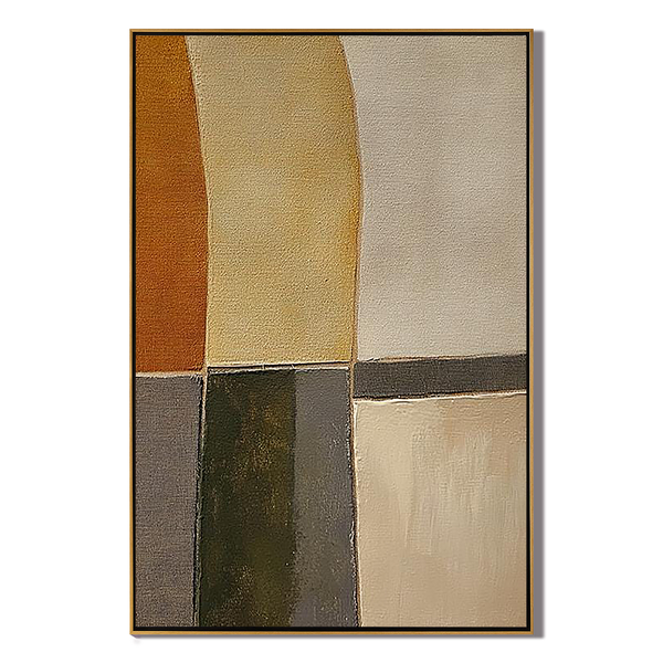 Mid-century Blocks – Hand-Painted Modern Abstract Ochre and Grey Minimalist Painting | Modern Minimalist Bedroom & Home Office Art