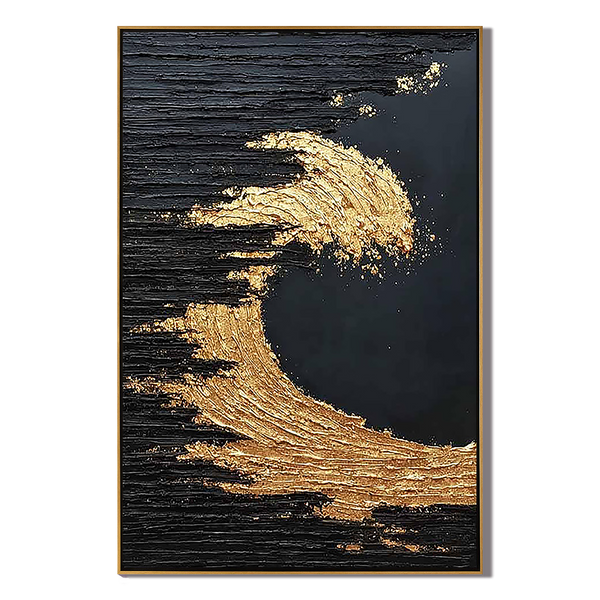 Golden Surge – Modern Black-and-Gold Textured Painting | Light-Luxury Abstract Hallway Art
