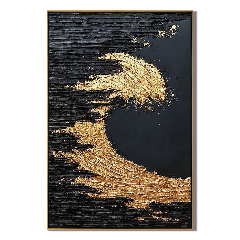 Golden Surge – Modern Black-and-Gold Textured Painting | Light-Luxury Abstract Hallway Art