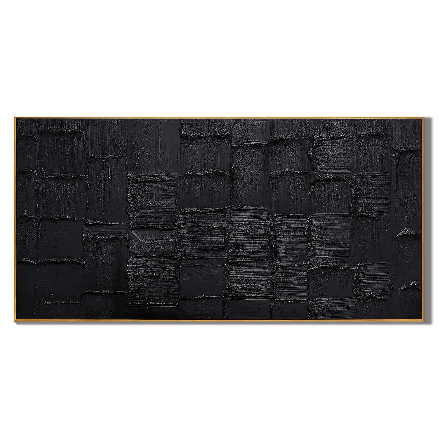 ONYX MATRIX: Panoramic 3D Heavy Texture Black Wall Art, Modern Obsidian Plaster Relief