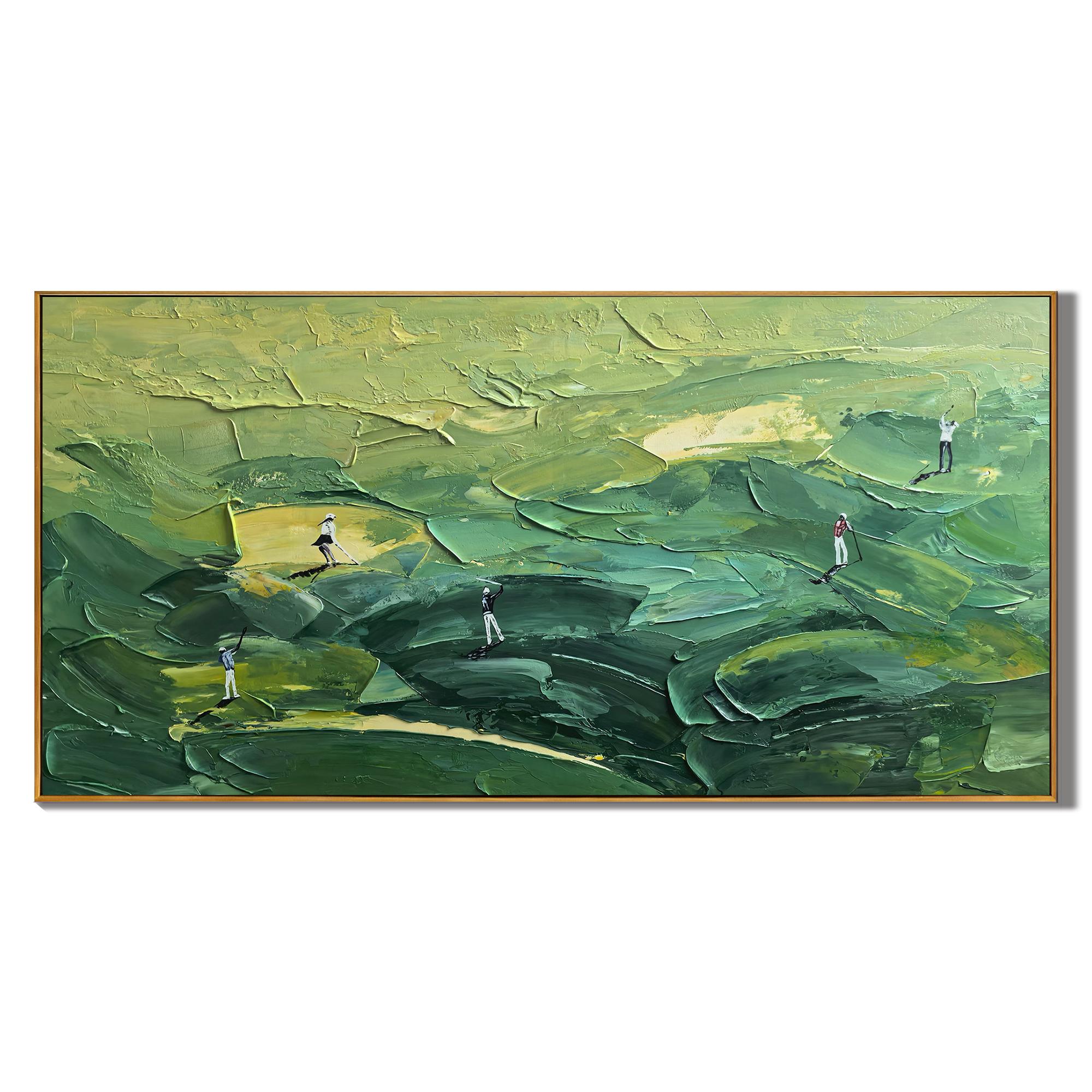 The Perfect Swing – Heavy Texture Golf Course Painting | Modern Minimalist Home Office Wall Art
