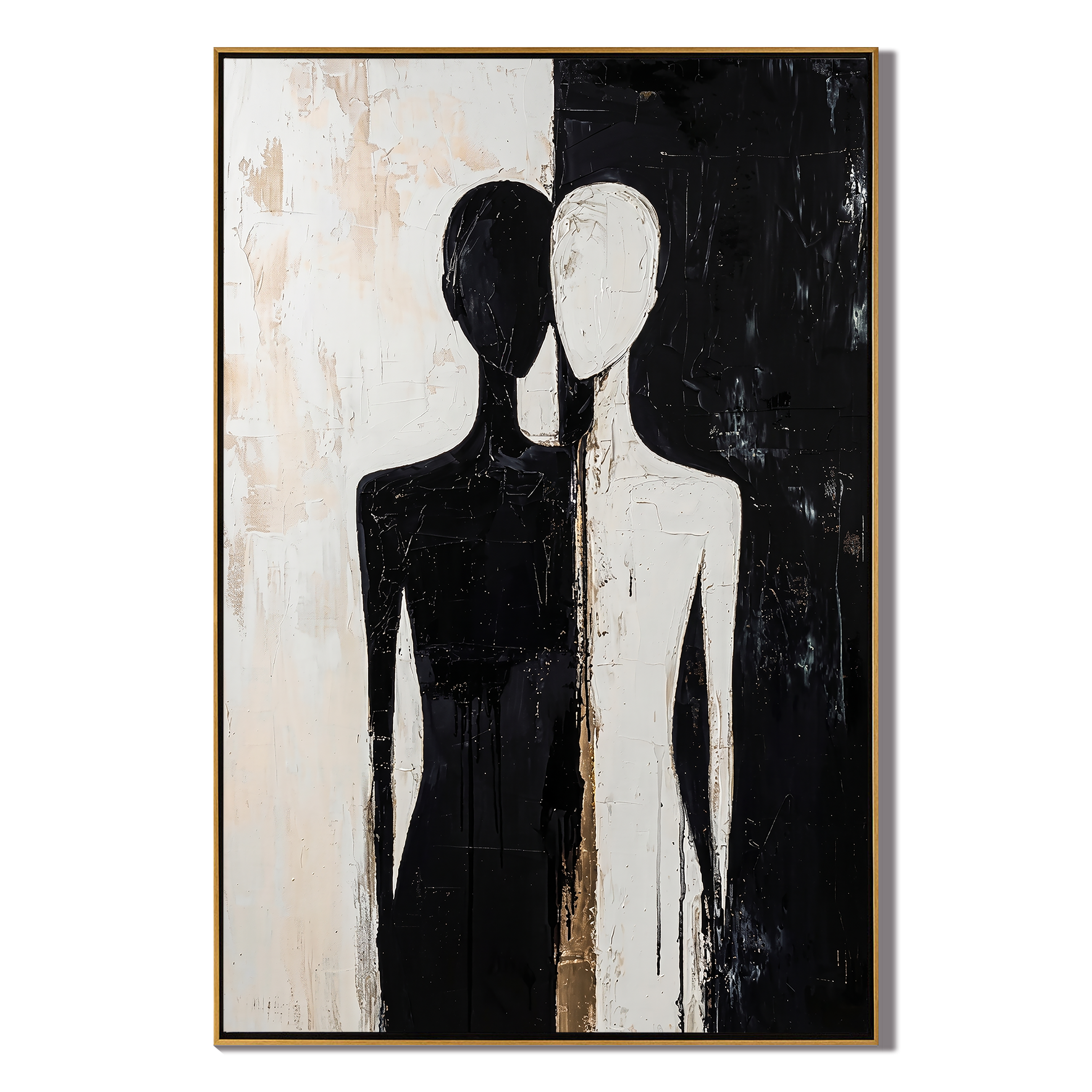 Dual Souls – Minimalist Black & White Abstract Figures Art | Modern Luxury Living Room Art