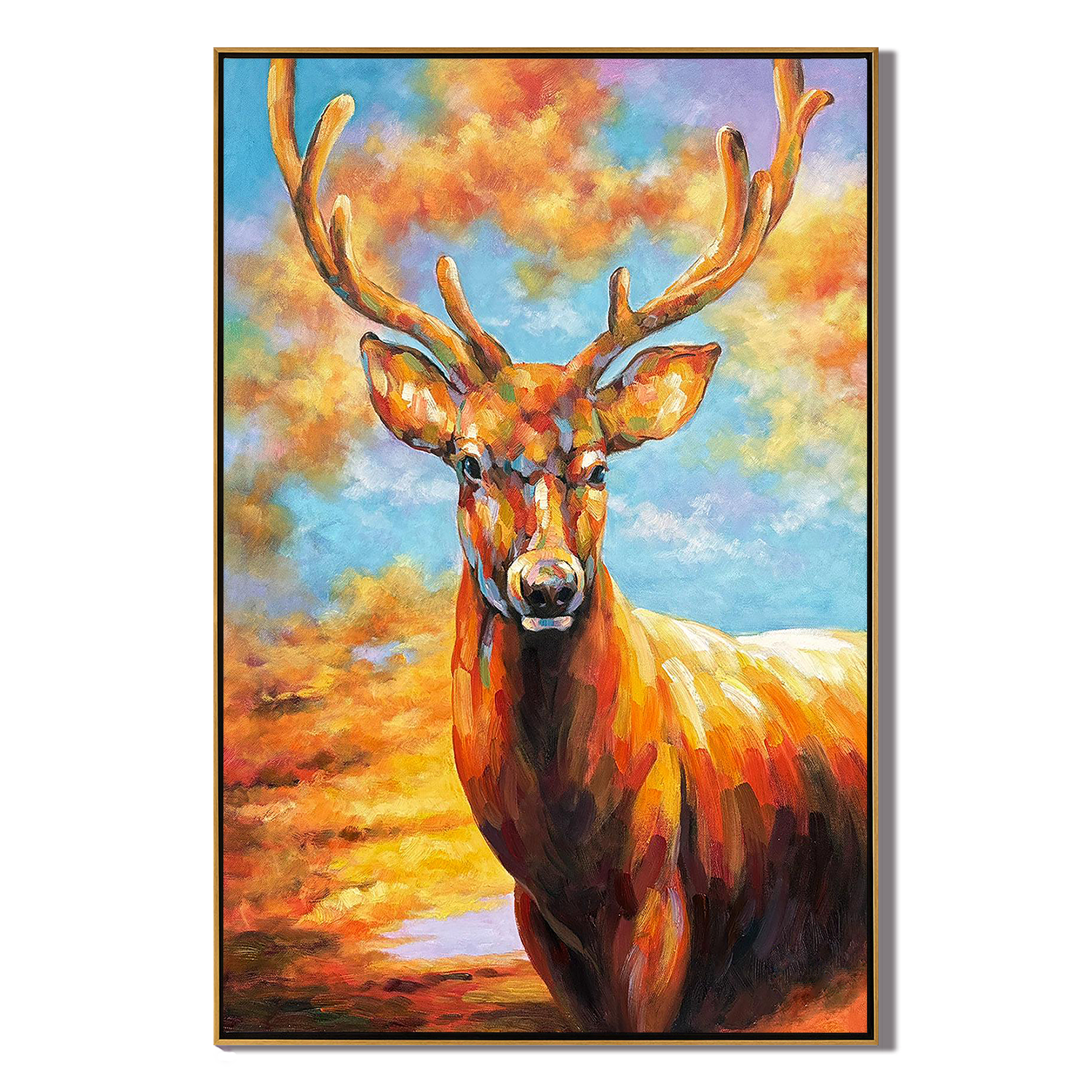 The Aurora Guardian – Contemporary Expressionist Majestic Stag Painting | Vibrant Statement Living Room Art