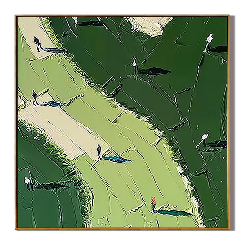 Deep Fairway – Hand-Painted Forest Green 3D Heavy Texture Golf Course Athletes Sport Painting | Contemporary Landscape Living Room & Dining Room Art