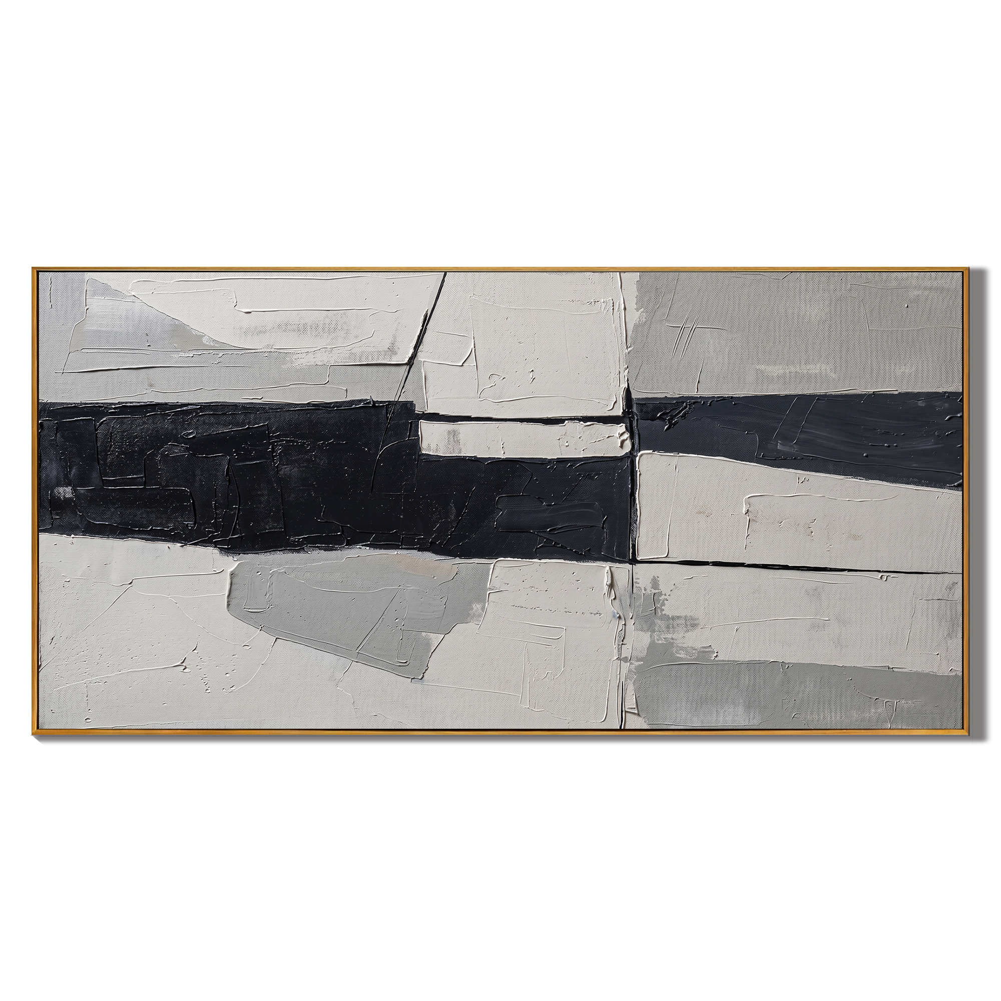 Geometric Edge – Modern Minimalist Black & White Abstract Oil Painting | Structural Color Block Office Art