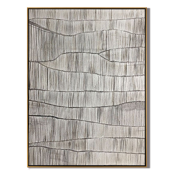 Linen Trace – Modern Minimalist Linear Texture Hand-Painted Neutral Wabi-Sabi Painting | Japandi Organic Wabi-Sabi Living Room & Hallway Art