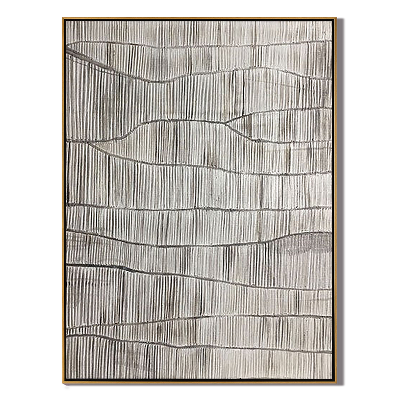 Linen Trace – Modern Minimalist Linear Texture Hand-Painted Neutral Wabi-Sabi Painting | Japandi Organic Wabi-Sabi Living Room & Hallway Art