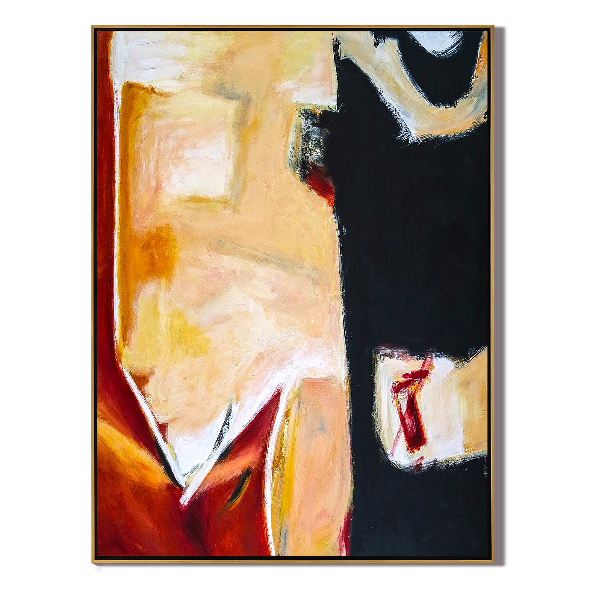 BOLD CONTRAST: Abstract Wall Art, Hand-Painted Black and Ochre Expressionist Palette Knife Heavy Texture Canvas Art