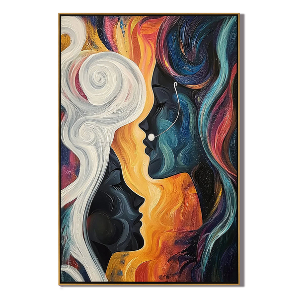 Mystic Faces – Hand-Painted Multicolored Surrealist Face Profile Portrait Painting | Bold Expressionist Living Room & Dining Room Art
