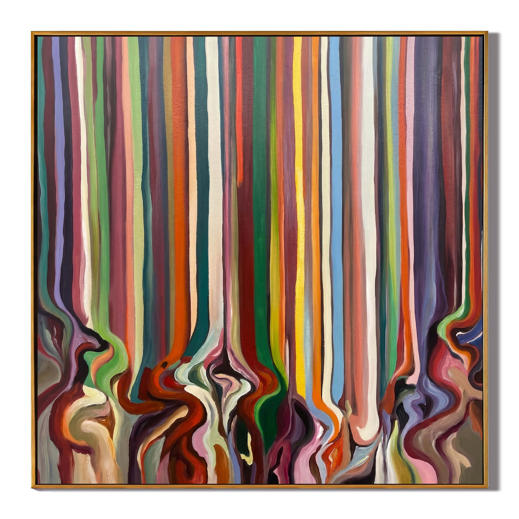 Chromatic Symphony – Modern Abstract Vertical Stripe Fluid Painting | High-End Canvas Living Room Art