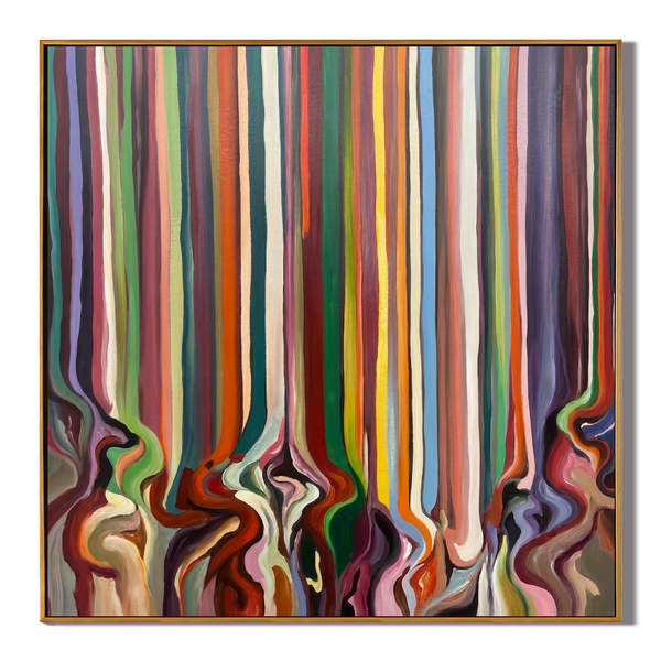 Chromatic Symphony – Modern Abstract Vertical Stripe Fluid Painting | High-End Canvas Living Room Art