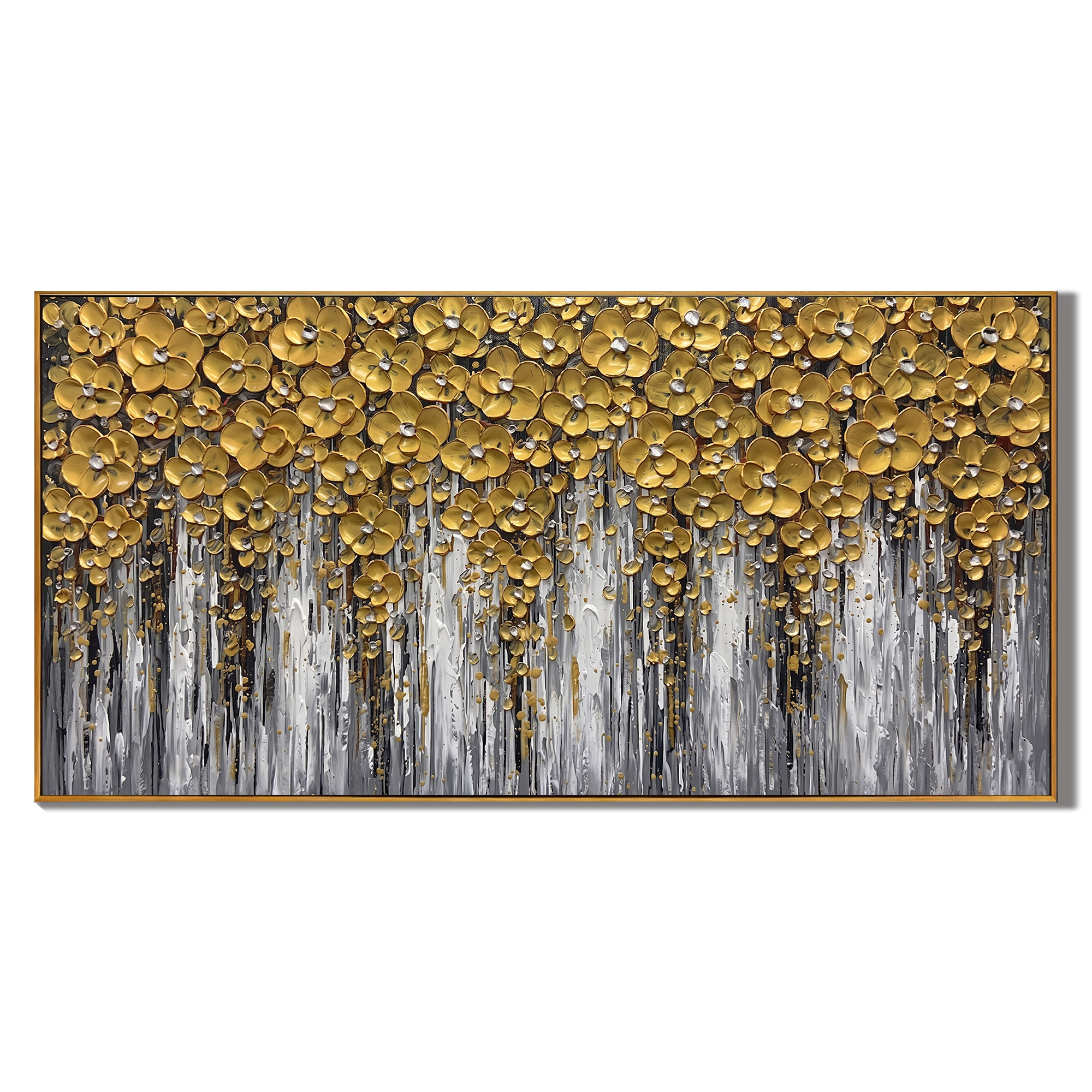 Golden Symphony – Modern 3D Relief Floral Oil Painting | Luxury Heavy Impasto Living Room Art