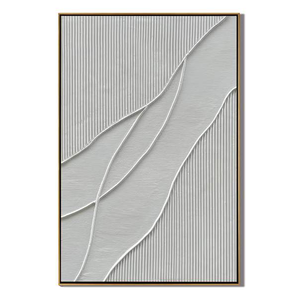 Linear Silence – Minimalist Wave Relief Modern Painting | Modern Minimalist Bedroom & Home Office Art