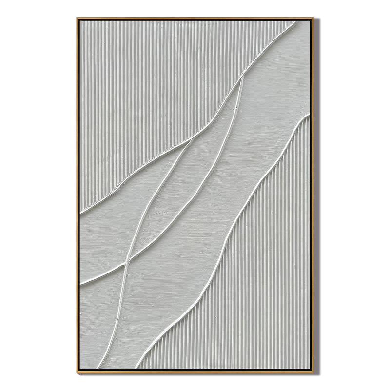 Linear Silence – Minimalist Wave Relief Modern Painting | Modern Minimalist Bedroom & Home Office Art