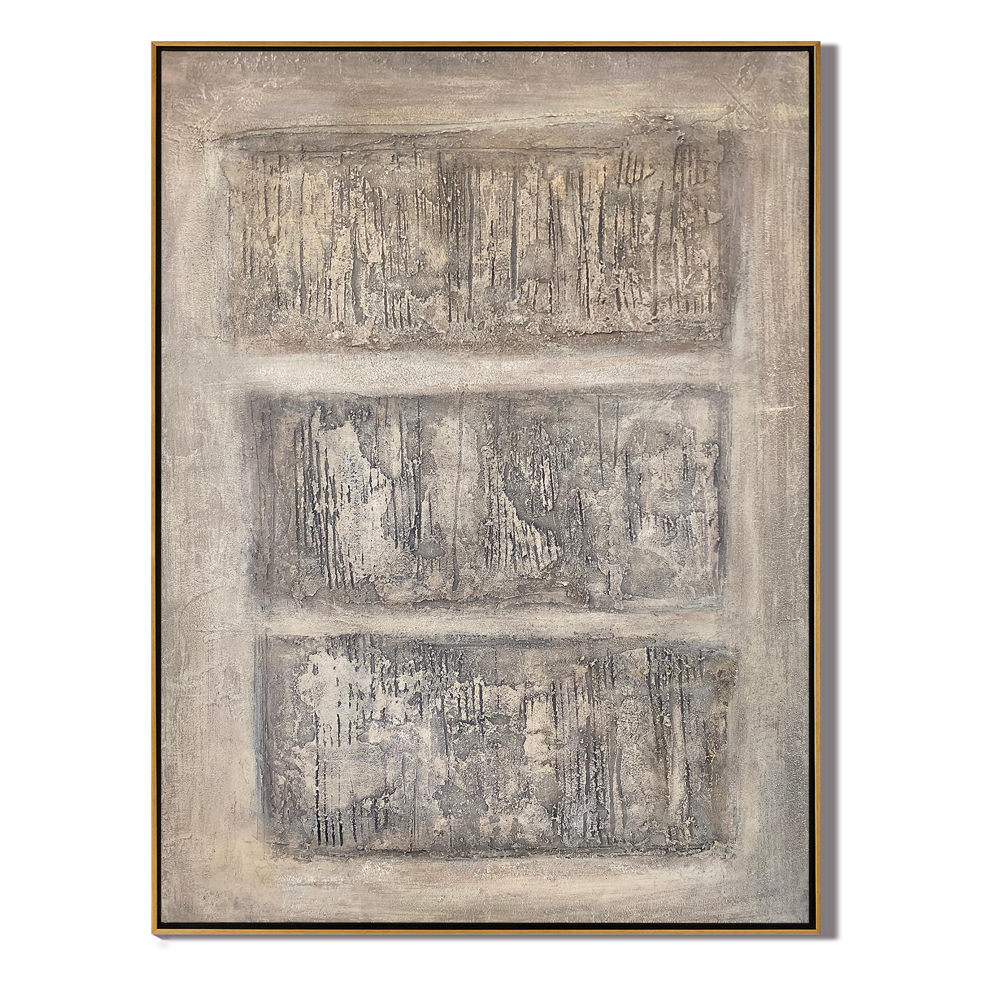 NEUTRAL VESTIGE: Wabi-Sabi Wall Art, Hand-Painted Beige Three-Panel Relief Plaster Effect Heavy Texture Studio Art