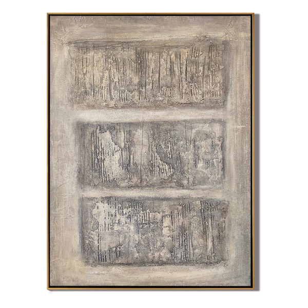 Neutral Vestige – Hand-Painted Beige Three-Panel Relief Plaster Effect Wabi-Sabi Painting | Japandi Organic Wabi-Sabi Living Room & Hallway Art