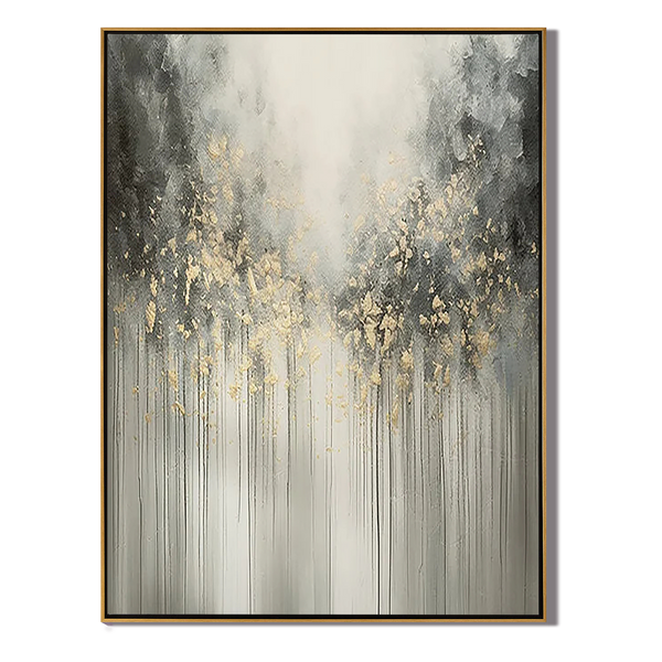 Golden Rain – Abstract Grey & Gold Drip Relief Texture Painting | Modern Abstract Living Room & Office Art