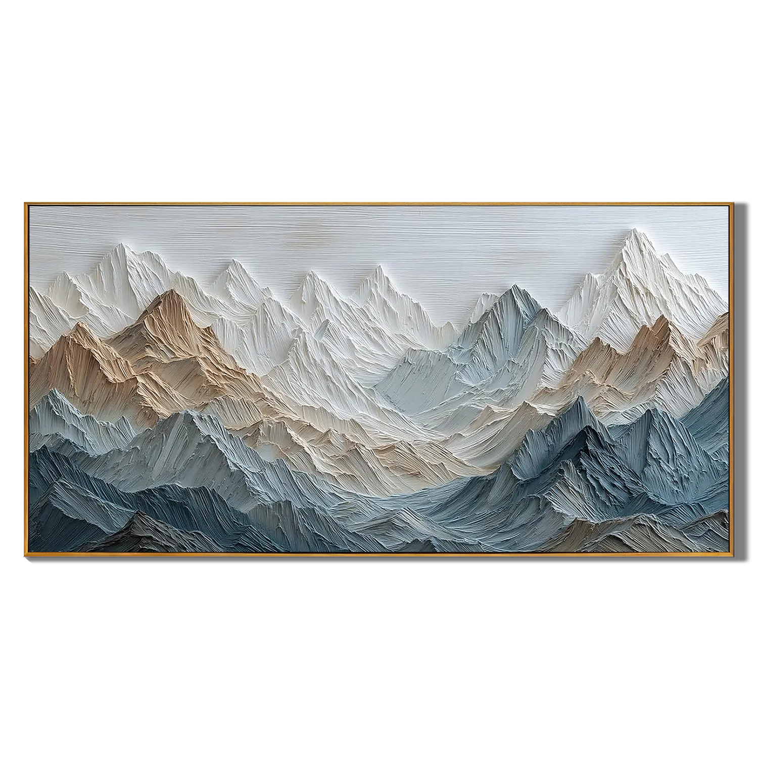 EARTHEN PEAKS: Panoramic 3D Heavy Texture Mountain Wall Art, Modern Snow Peak Relief Painting