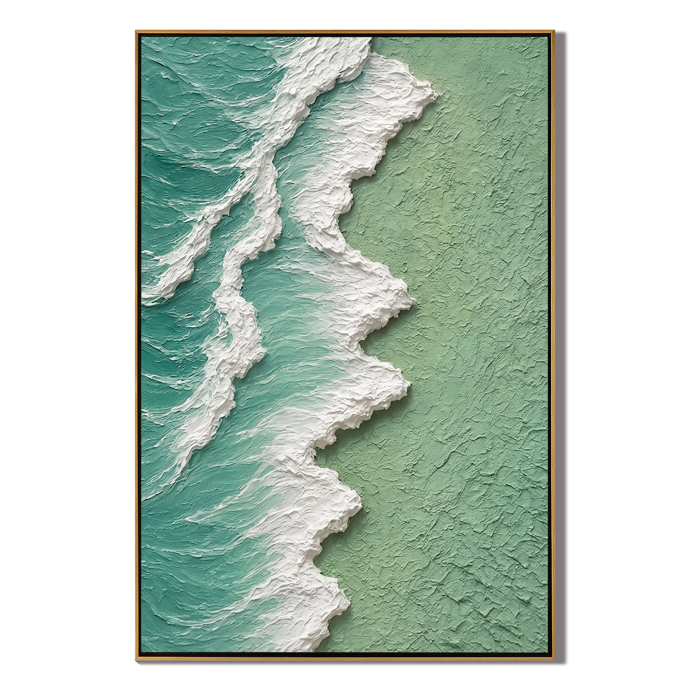 Ocean's Pulse – Modern Impasto Textured Painting | Creative Wabi-Sabi Mint Sea Wave Entryway Art