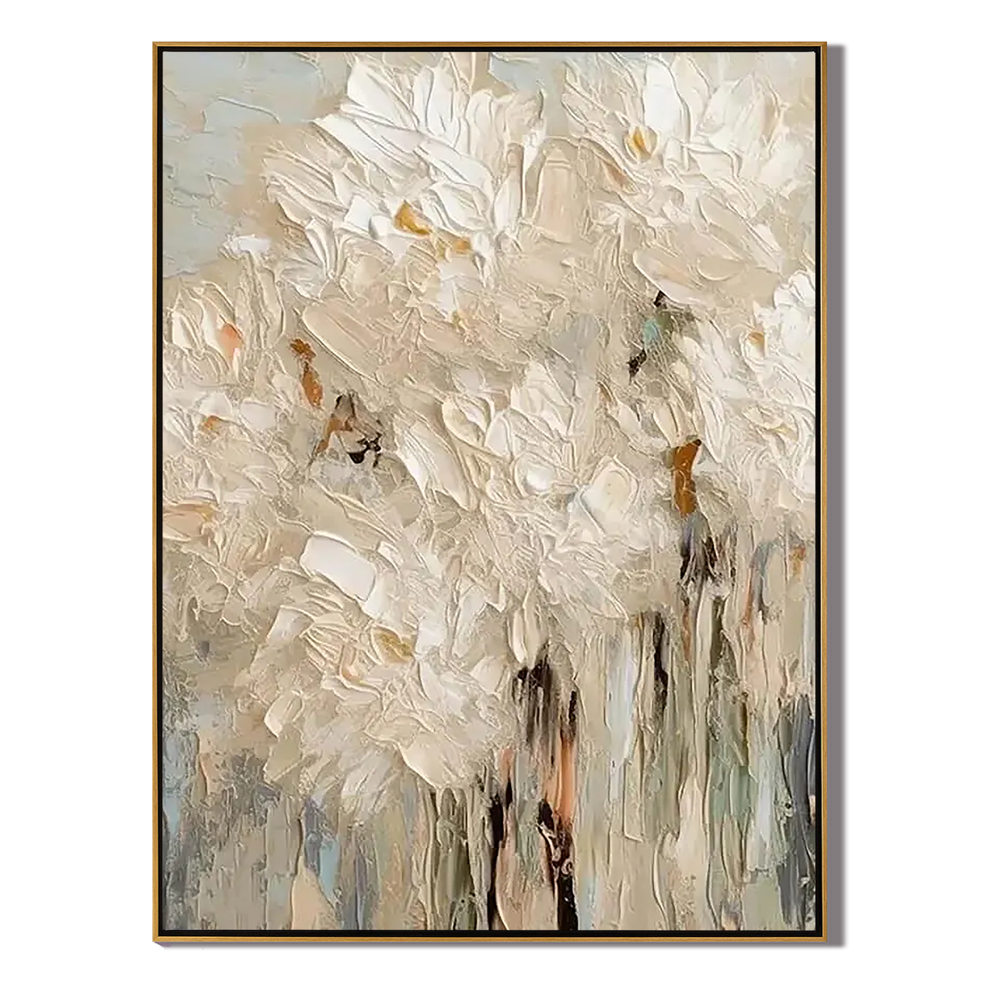 VANILLA SURGE: 3D Heavy Impasto Flower Wall Art, Modern Palette Knife Floral Relief