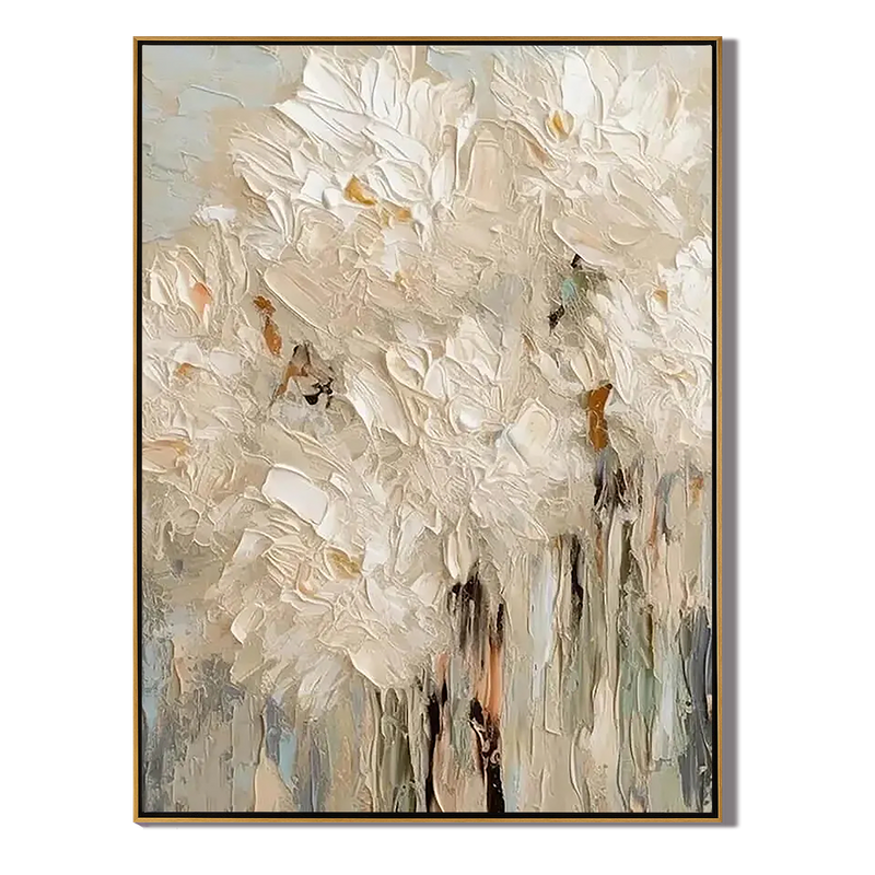 Vanilla Surge – Modern Palette Knife Floral Relief Floral Painting | Contemporary Botanical Bedroom & Living Room Art