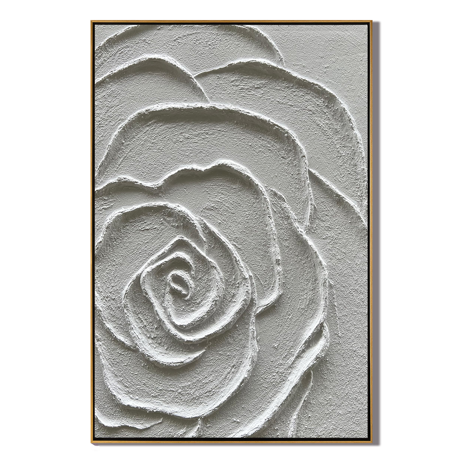 PETAL SCULPTURE: Minimalist Plaster Texture Wall Art, 3D White Rose Relief Painting