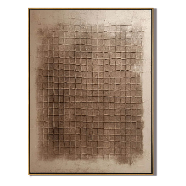 Ancient Texture – Earthy Tone Plaster Relief Grid Wabi-Sabi Painting | Japandi Organic Wabi-Sabi Living Room & Hallway Art