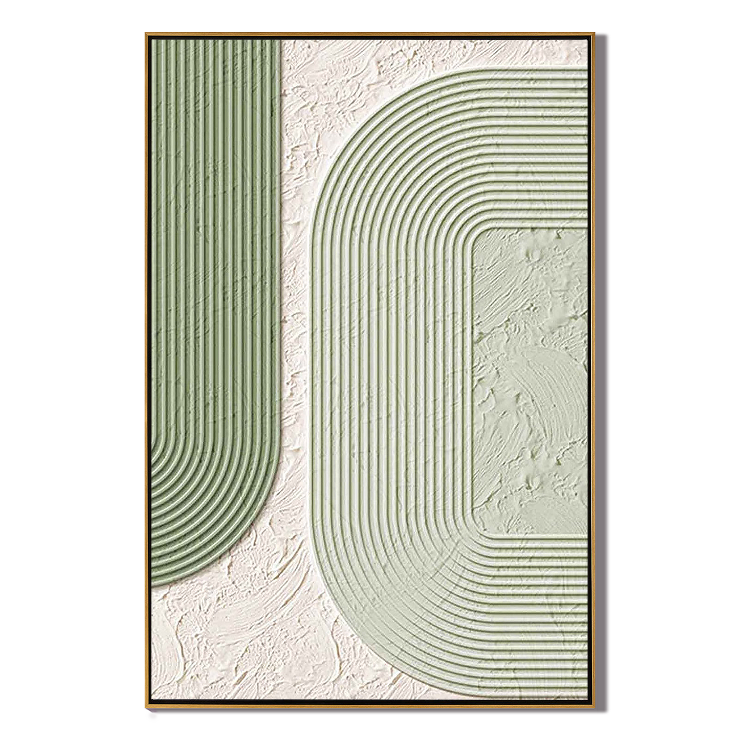 LINEAR ECHO: Modern Sculptural Line Art, Textured Sage & White Minimalist Canvas