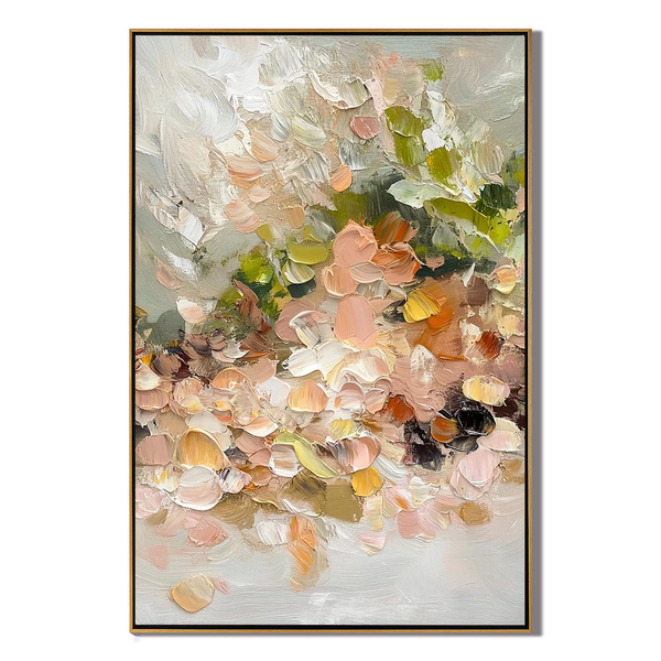 Creamy Meadow – Hand-Painted Minimalist Beige and Apricot 3D Floral Painting | Soft Organic Botanical Bedroom & Living Room Art