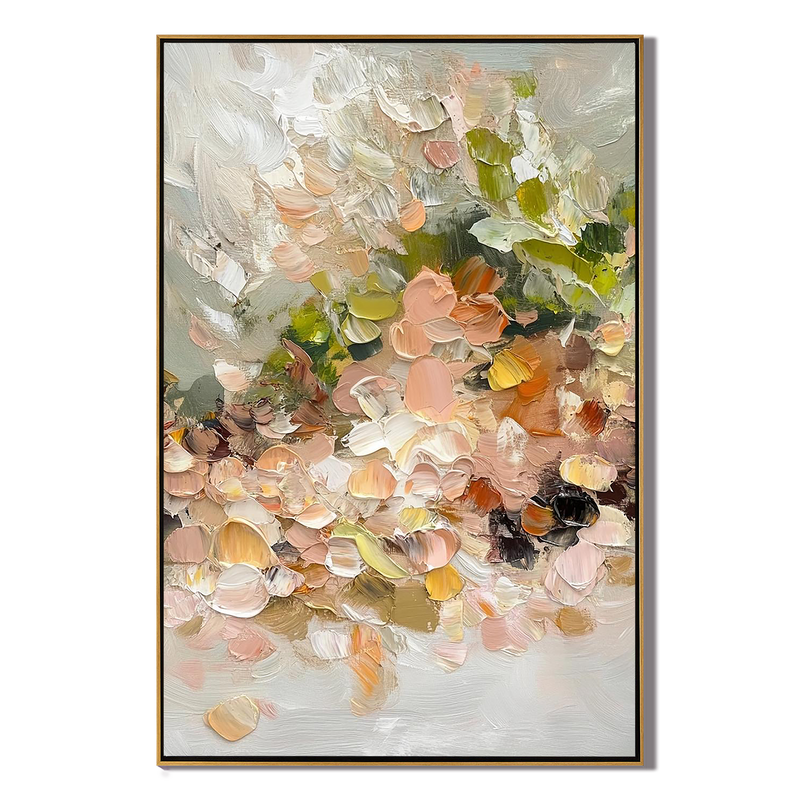 Creamy Meadow – Hand-Painted Minimalist Beige and Apricot 3D Floral Painting | Soft Organic Botanical Bedroom & Living Room Art