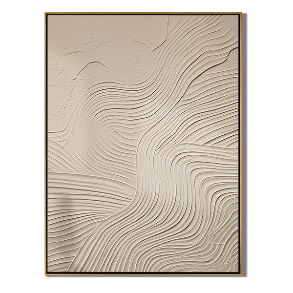 Zen Ripple – Hand-Painted Beige Organic Wave Line Plaster Effect Wabi-Sabi Painting | Japandi Organic Wabi-Sabi Living Room & Hallway Art